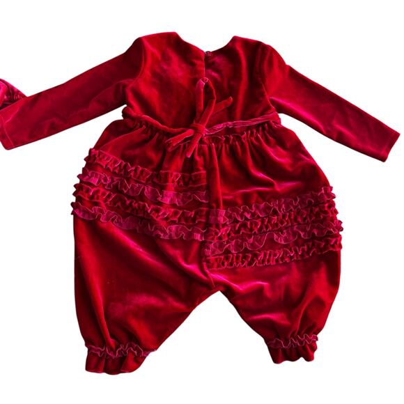 Lot of 2 Isobella & Chloe Red Velvet Ruffle Rompers 12 Months - Picture 3 of 16